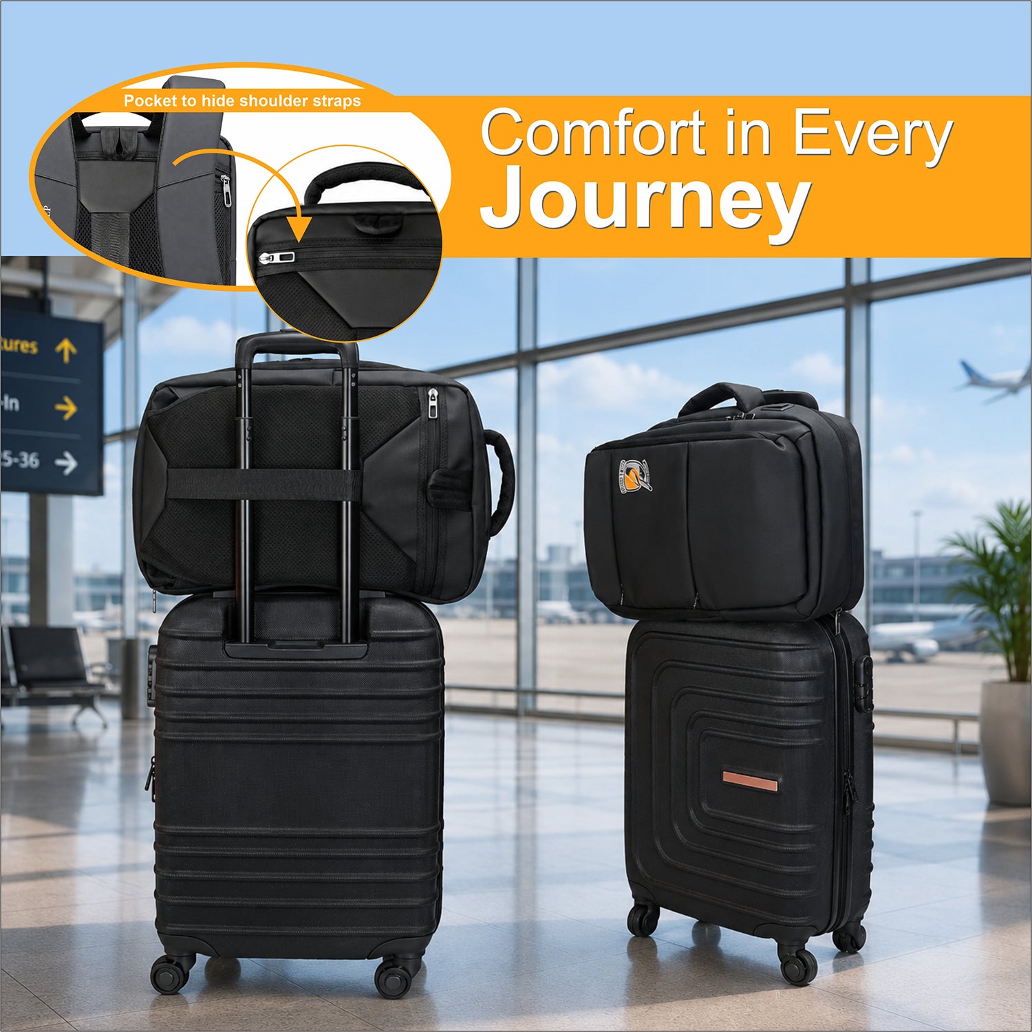 Backpack 42L Office Travel Laptop Backpack 3 in 1 Expandable & Convertible USB & Type-C Port With Bag Tracker